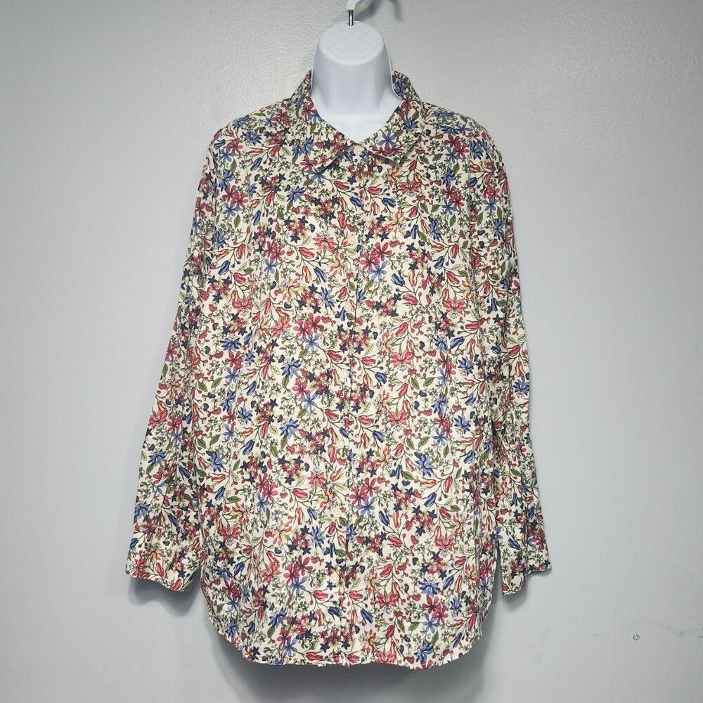 Foxcroft for Appleseed's Cream Floral 100% Cotton Shirt - Size 22W